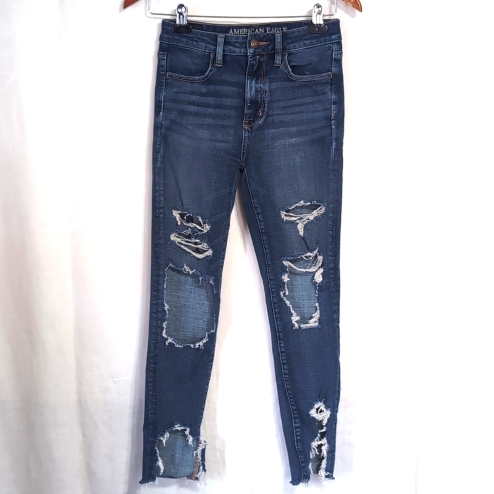 American Eagle Super Super Stretch Super High Rise Jegging Distressed Size 2